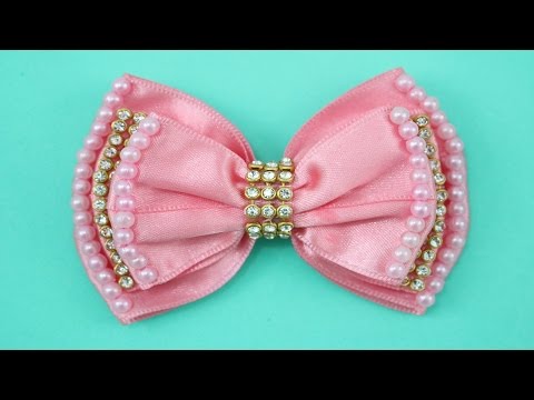 Passo a passo: Laço de fita com pérolas e manta de strass/DIY Satin ribbon