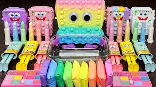 Asmr Pastel Rainbow Spongebob Slime Mixing Makeup,Parts,Glitter Into Slime!#Satisfying#Slime#Asmr