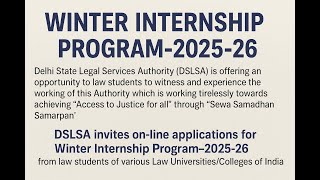 DSLSA Winter Internship Program 2025–26 | Apply Now | Internship for Law Students | Delhi Legal Serv