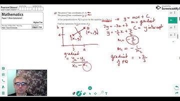 19 Gradients of Perpendicular Lines, Edexcel 2018 GCSE Maths Higher Tier Paper 1 Question 19