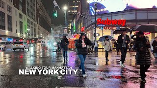NEW YORK CITY - Rainy Day in Manhattan, Evening Walk Broadway, Union Square & 5th Avenue,Travel, 4K
