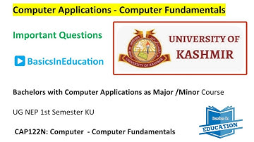 Computer Applications (Major / Minor) | UG 1st Semester Kashmir University | Guess Paper 📃