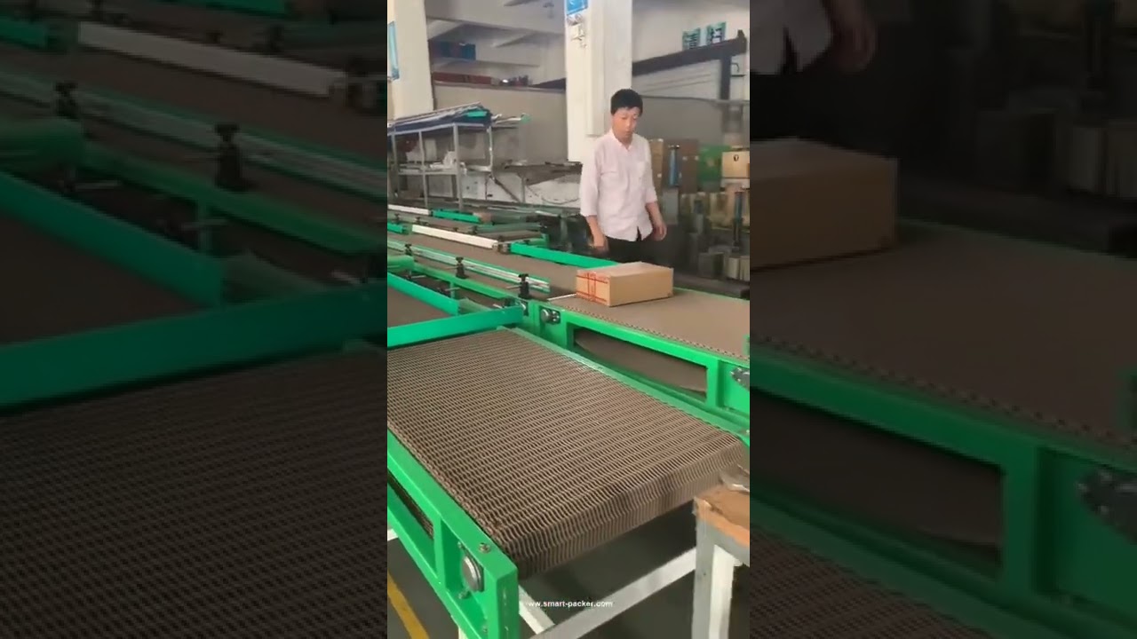 Box direction changing conveyor carton orientation conveying line testing video