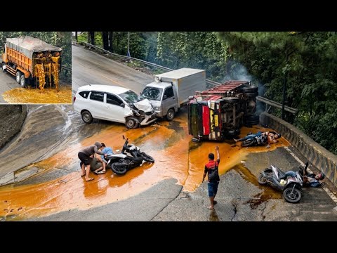 TEREKAM SANGAT JELAS !!! DETIK DETIK TUMPAHAN MINYAK, Pengendara Alami Insiden Lewat Sitinjau Lauik