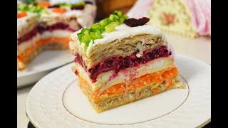 ⁣САЛАТ ТОРТ Вкусный рыбный слоёный салат