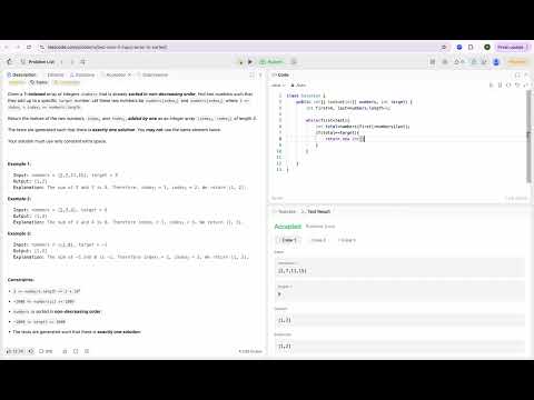 167. Two Sum II - Input Array Is Sorted | Two Pointer Solution | Efficient Solution | In Tamil