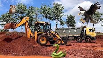 Jcb Backhoe Machine Loading Mud In John Deere 5042 D And Mahindra YUVO 475 Di For Making Pond