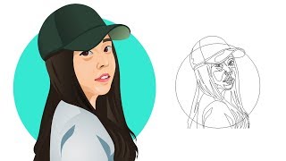 Tutorial Vector Portraits - it's Cute Girl  Using Adobe Illustrator cc 2018