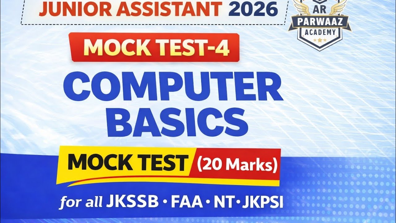 Mock Test 4 | Computer MCQs (20 Marks) | Junior Assistant 2026 | JKSSB PYQs | AR Parwaaz Academy