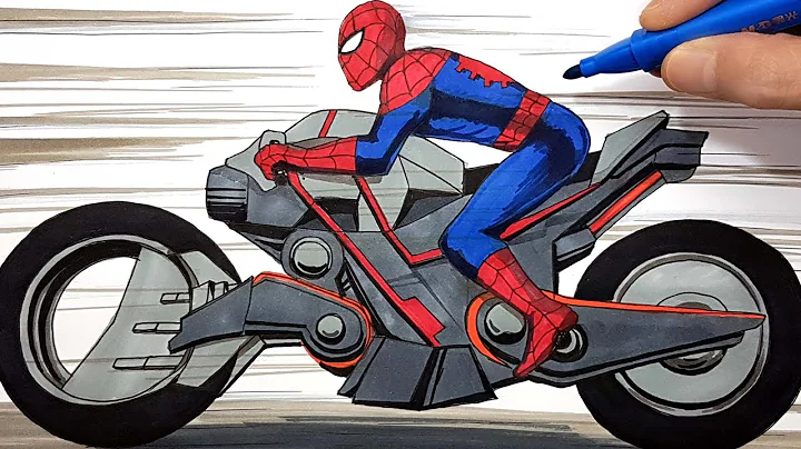 How to draw SPIDER-MAN riding his motorbike . Spiderman Motorcycle Drawing Coloring Pages
