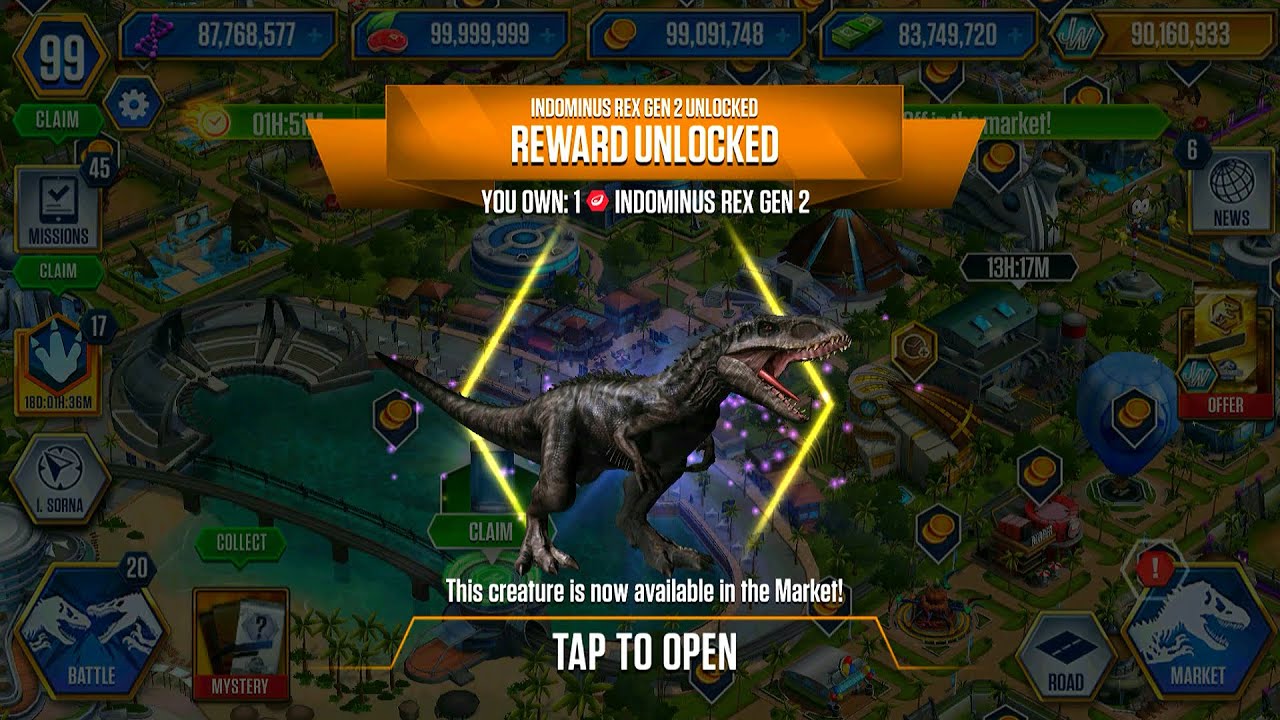 Jurassic World O Jogo #57 Indominus Rex Gen 2 Level Maximo 40 - Jogo de  Dinossauro