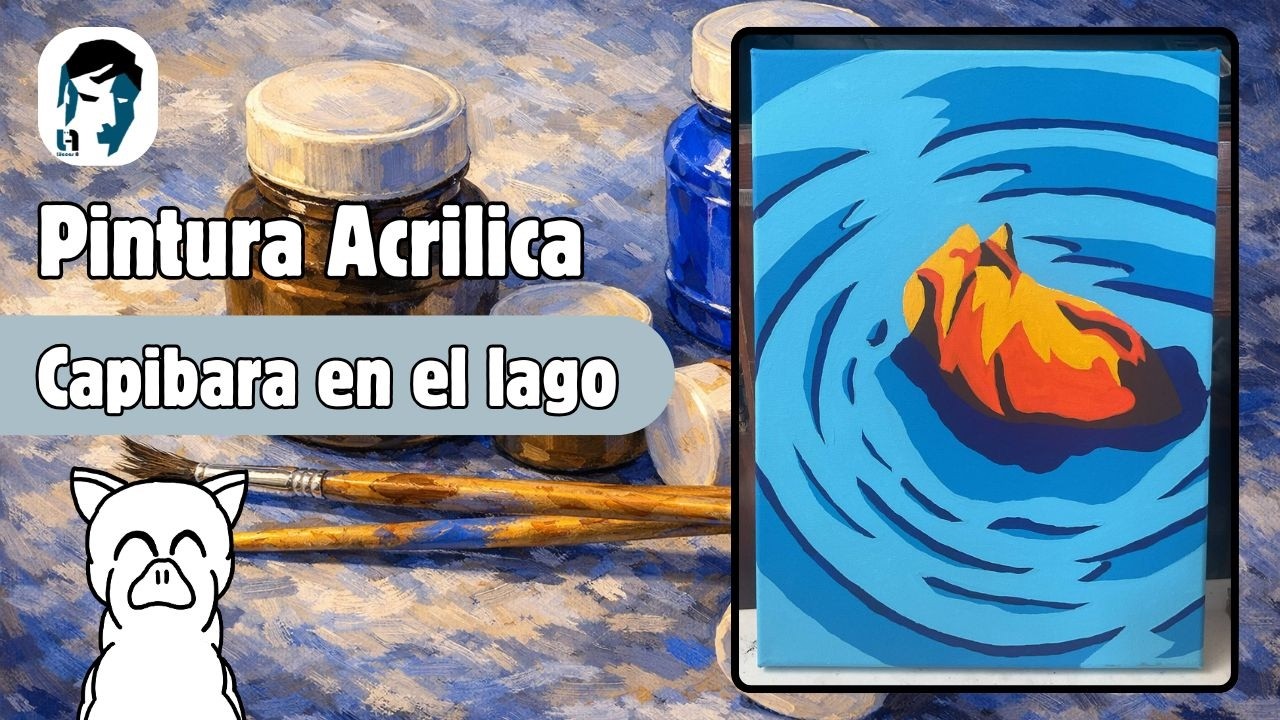 Capibara en Lago. Pintura Acrílica,