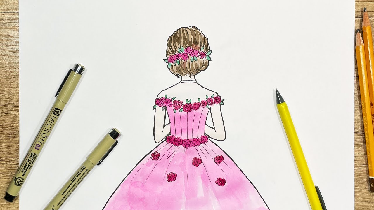How To Draw A Beautiful Girl In Pink Flower Dress Easy For Beginners how-to-draw-a-beautiful-girl-in-pink-flower-dress-easy-for-beginners