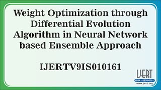 Weight Optimization through Differential Evolution Algorithm in Neural Network based Ensemble.....
