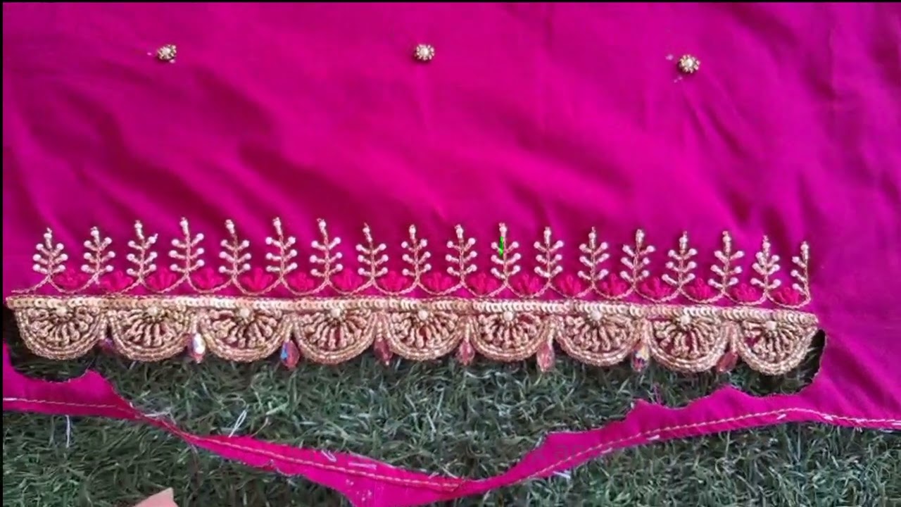 Khatli work blouse design #ariwork #howtomakewoolenflower #embroiderypatterns #handembroidery 