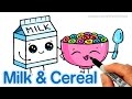 How to Draw Milk and Cereal Easy - Cartoon Food