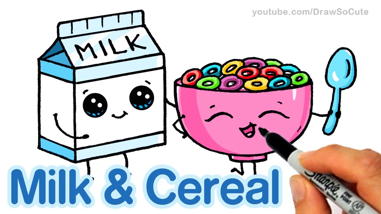 How To Draw Milk And Cereal Easy Cartoon Food Youtube