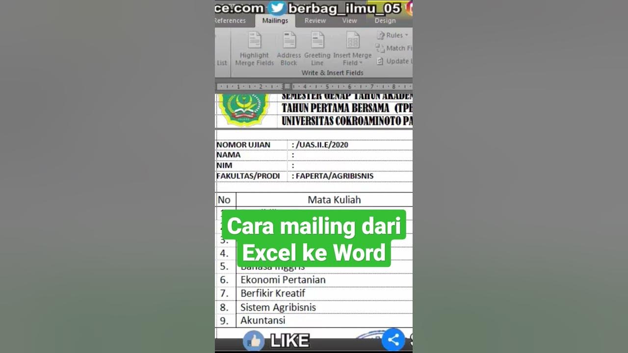 Cara mailings dari Excel ke Word shorts tutorial msword excel 