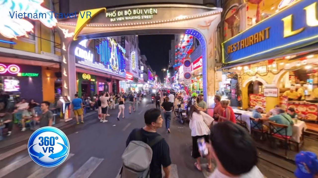 Bui Vien Walking Street Saigon 🇻🇳 | VR 360° 5.7K Night Walk | Real Street Life