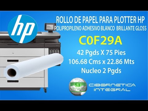 Rollo de Papel para Plotter HP C0F29A 42Pgds x 75Pies Polipropileno adherible Blanco Gloss