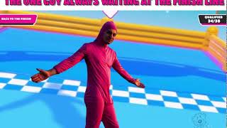 Fall Guys meme waiting at the finish line
