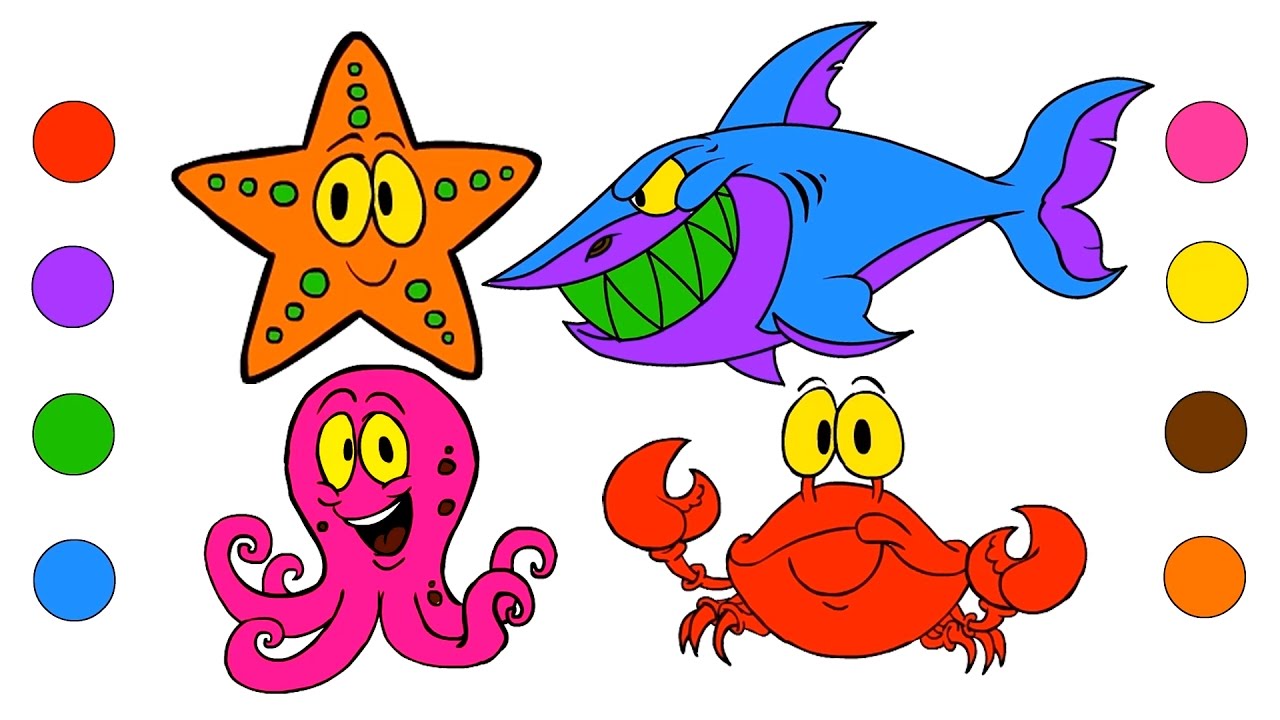 Sea Animals Coloring Pages Learn Colors For Kids Children Coloring Book Drawing Videos Youtube