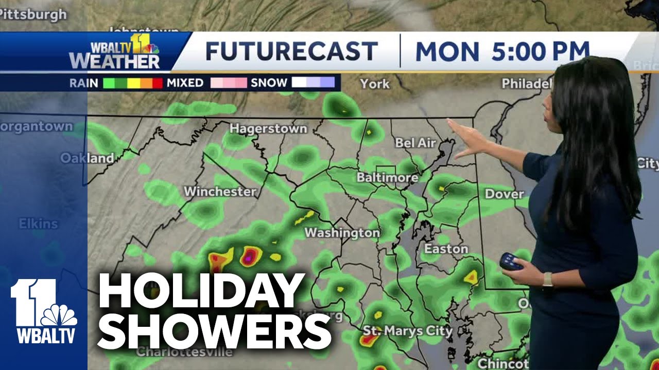 Chance for spotty showers on holiday - YouTube