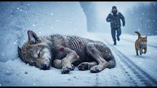 Brave Cat Begs For Help From Police Officer -- Rescue Of Malnourished Wolf Cub On The Road.