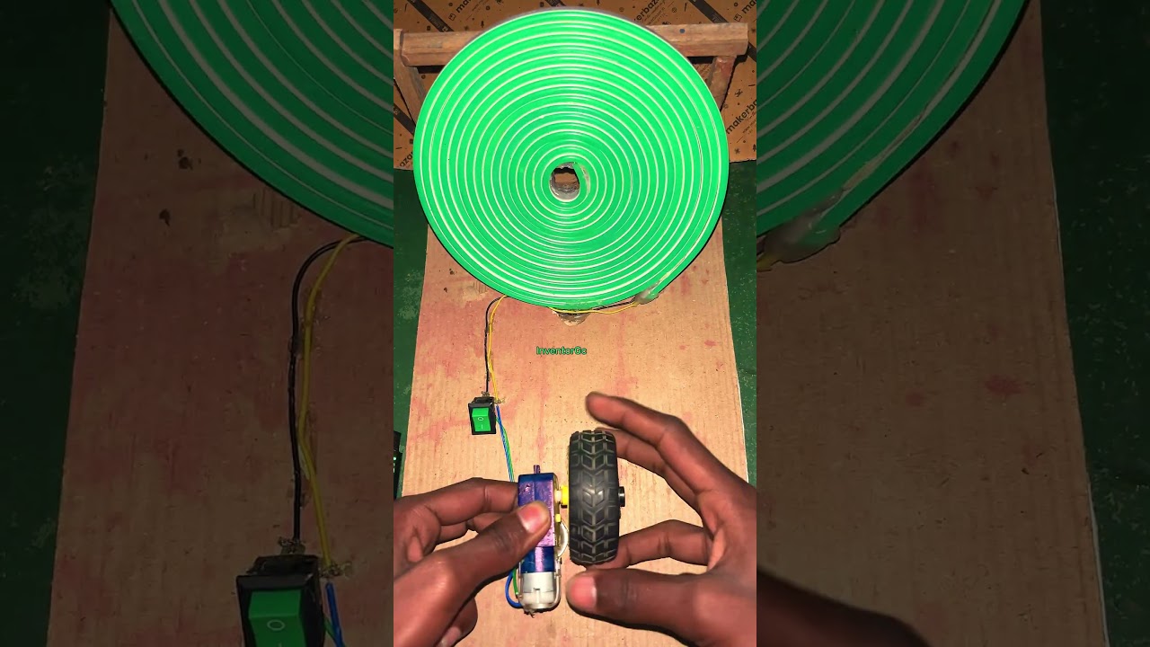 Powering high volt neon strip light with dynamo gear motor 