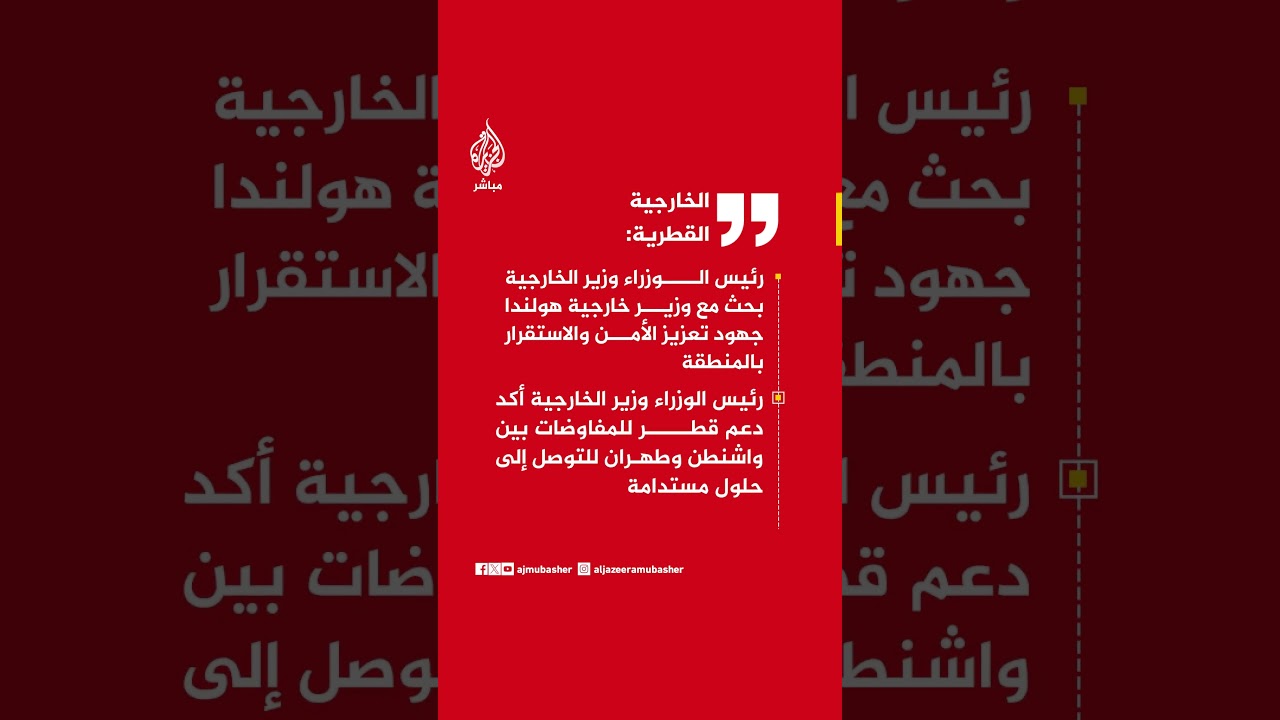 الخارجية القطرية: بحث قطري هولندي لتعزيز أمن المنطقة ودعم مفاوضات واشنطن وطهران