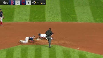BOS@CLE Gm1: Perez hustles to tag up to second base