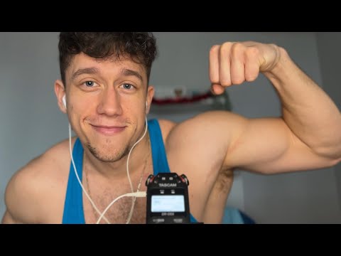 ASMR Muscle tapping and flexing (male whispered ramble)