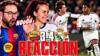 Madridista reacts to Roma 3-4 Madrid with my Barça-supporting husband! Epic comeback and Endrick ...