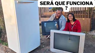 ACHAMOS NA CALÇADA UMA GELADEIRA E DUAS TV DE TUBO
