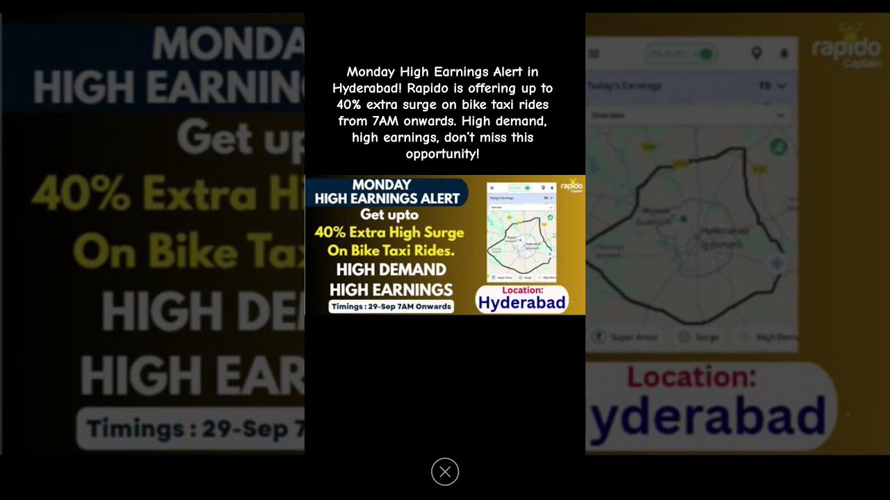 Rapido Hyderabad Monday Surge: заработайте 40% больше на поездках на велотакси! 💸 | Оповещение о ...