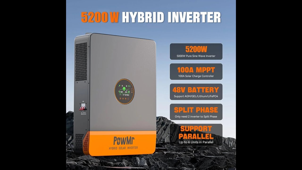PowMr USA 5.2KW 48V 110Vac Hybrid Solar Inverter Can Split Phase 220Vac Output When Parallel Pure