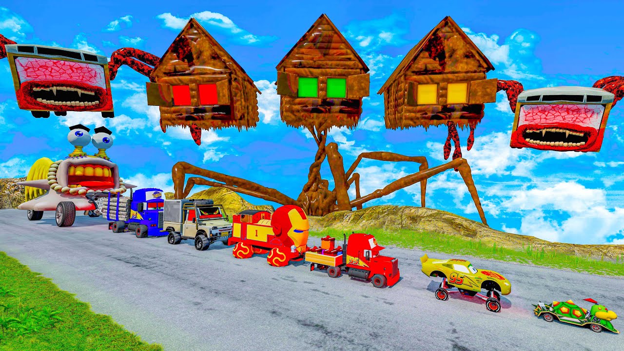 ALL MONSTERS Big & Small vs Downhill Jump with NEW HOUSE HEAD BeamNG.Drive