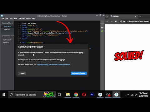 Solved | Brackets Live Preview not Working | Chrome needs to be relaunched with remote debugging..