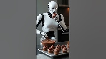 Ai robot making chocolate cupcakes and eating it🤖🤤 #ai #aianimation #aifood #shorts #shortvideo