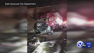 Two people injured when tractor trailer crashes into plow on Thruway