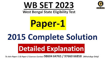 WBSET 2015 Solved Question Paper WB SET PYQ with solution  WBSET Paper 1 with solution