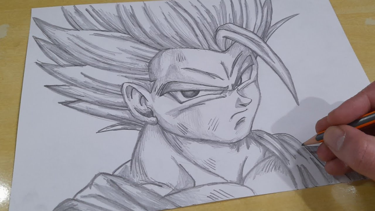 Linha arte Goku Gotenks Gohan Vegeta, lápis de desenho, branco
