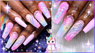 nails acrylic unicorn pastel nail coffin inspired tutorial blanket glam