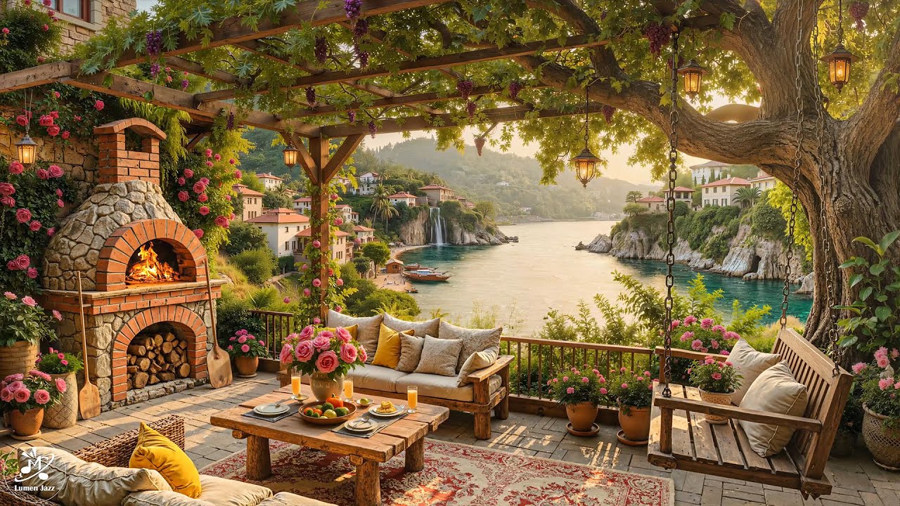 Soft Jazz on a Cozy Spring Cabin Porch | Smooth Jazz Morning Lakeside Ambience for Focus and Calm