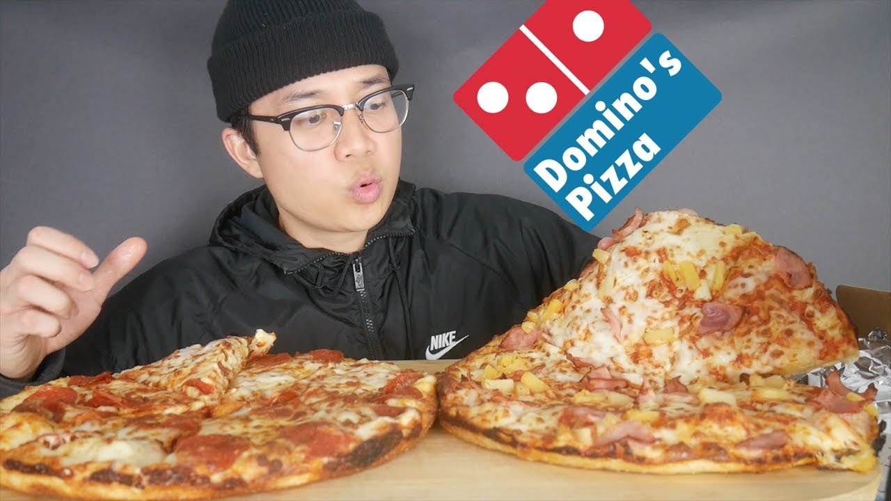 DOMINOS PEPPERONI PIZZA + PINEAPPLE & HOT WINGS MUKBANG | Eating Show