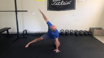 Adductor stretch with t-spine rotation