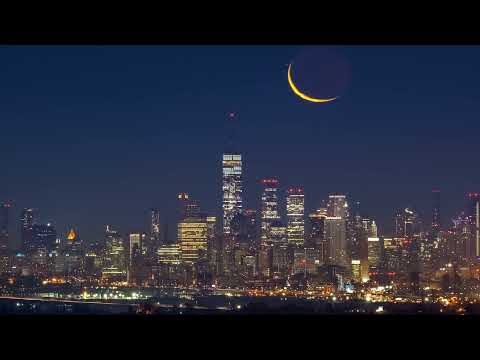 Crescent Moon Rising behind One World Trade Center