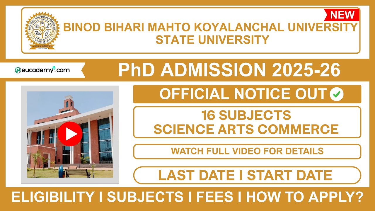 BBMKU PhD Admission 2025-26 | Eligibility, Fees, Seats, & Last Date | Binod Bihari Mahto University