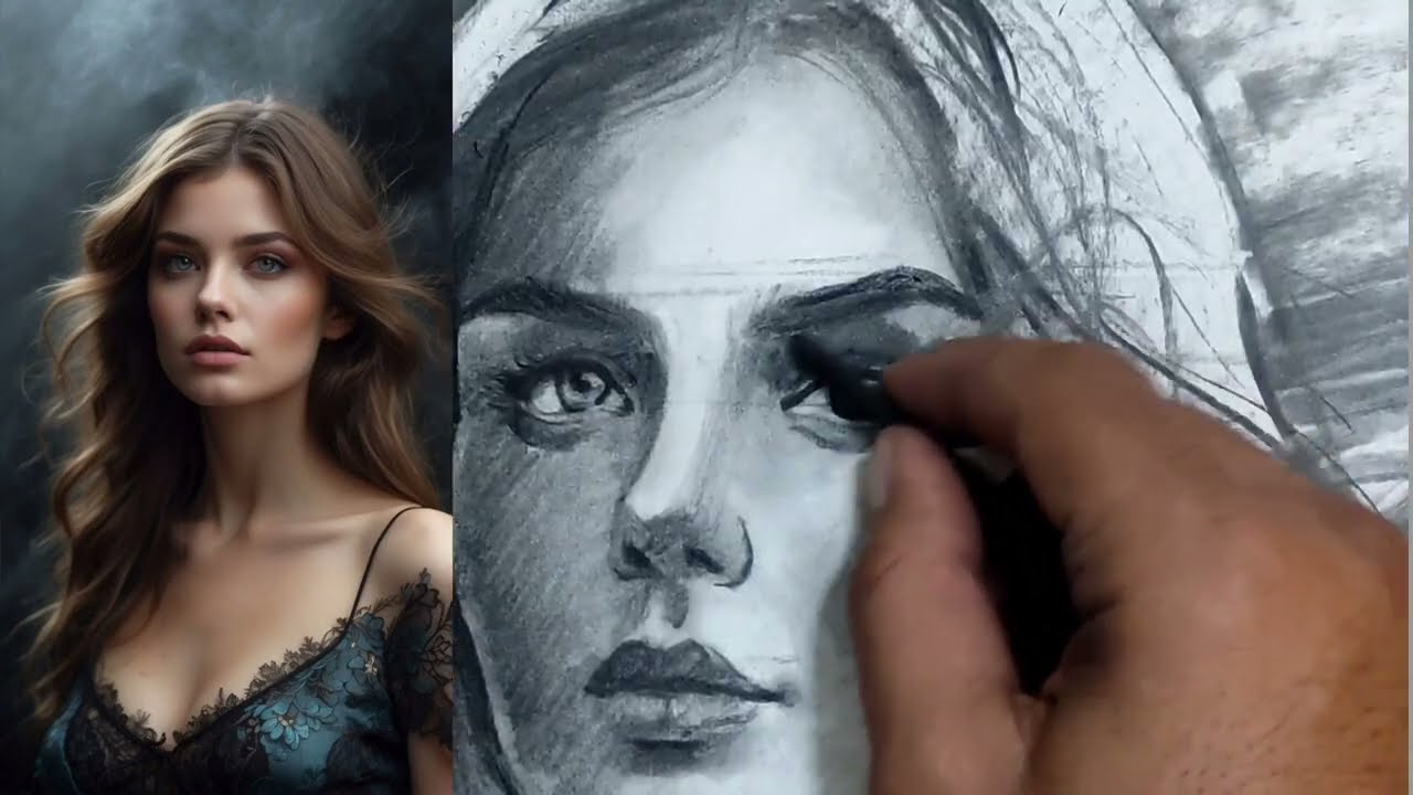 ۲۱ فوریهٔ ۲۰۲۴Face drawing with pencil. ✏️ How to draw a portrait with various types of charcoal