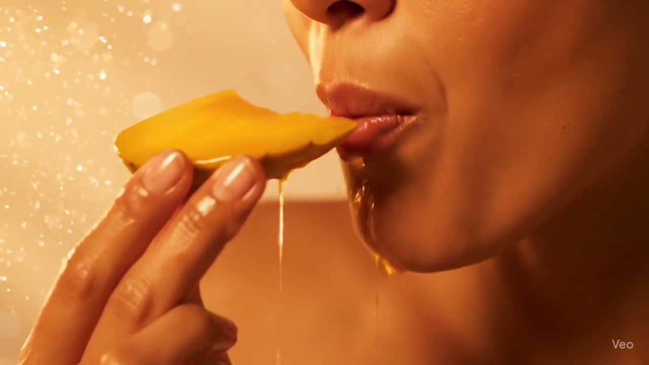 Sensual Mango Indulgence ASMR | Sticky Fruit Slurp, Lip Press & Drip | No Talk | Crystal Bite